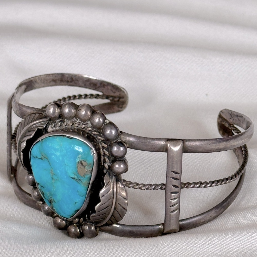 Vintage Native Turquoise Cuff Bracelet in Sterling Silver Southwest